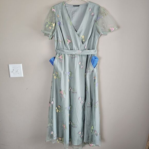 Bloomchic Floral Embroidered Size 12 Green Spring Wedding Bridesmaid Pockets - Picture 14 of 16